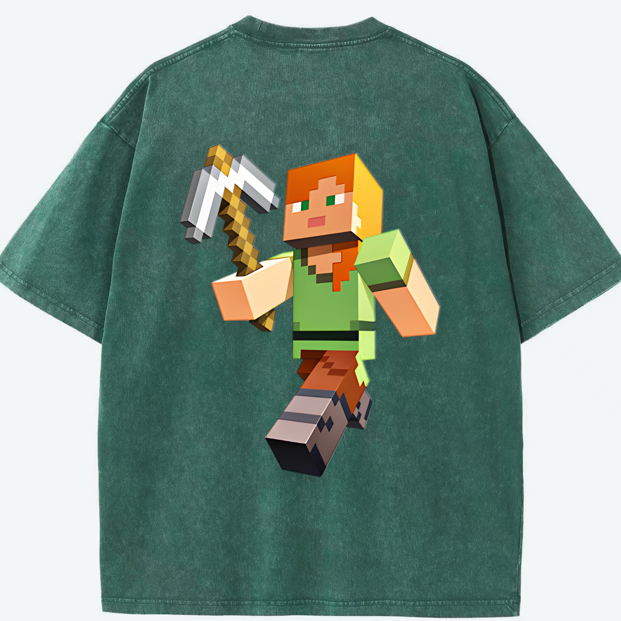 （画像用） マインクラフト ブロックの世界 Minecraft MC Block world 綿100% ヴィンテージ風 半袖Tシャツ（背面プリント）
